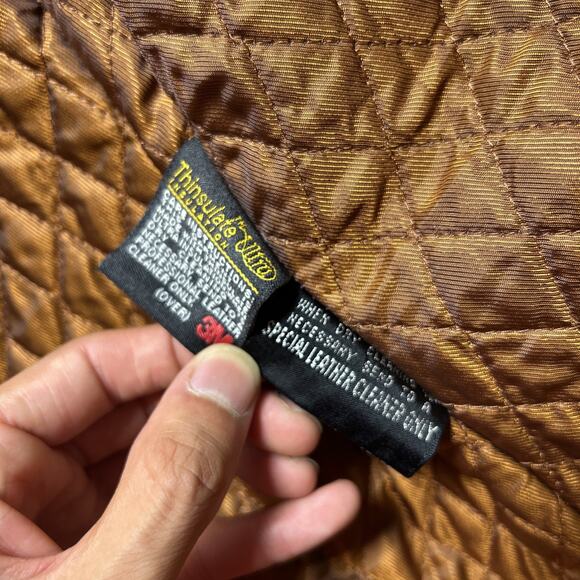 Vtg Heavyweight Leather Hoodie Jacket Men Small Wilsons Hooded Quilt line Brown - Picture 4 of 16